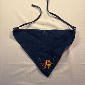 Vintage Pooh Winnie the Pooh Tigger Denim Bandana Girls Blue Cotton Kerchief